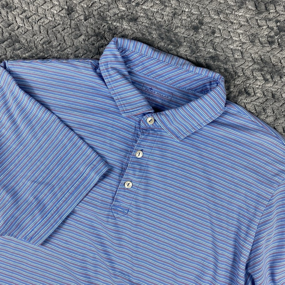 Peter Millar Mens Seaside Golf Polo Size Large Striped Blue Red